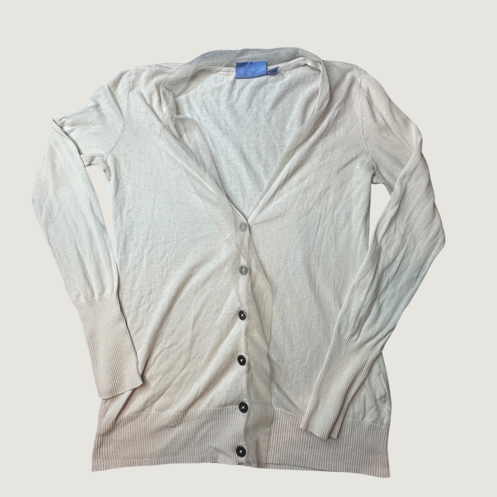 Simply Vera Vera Wang Cardigan Womens M Beige Tulle Trim V-Neck Button Up Knit